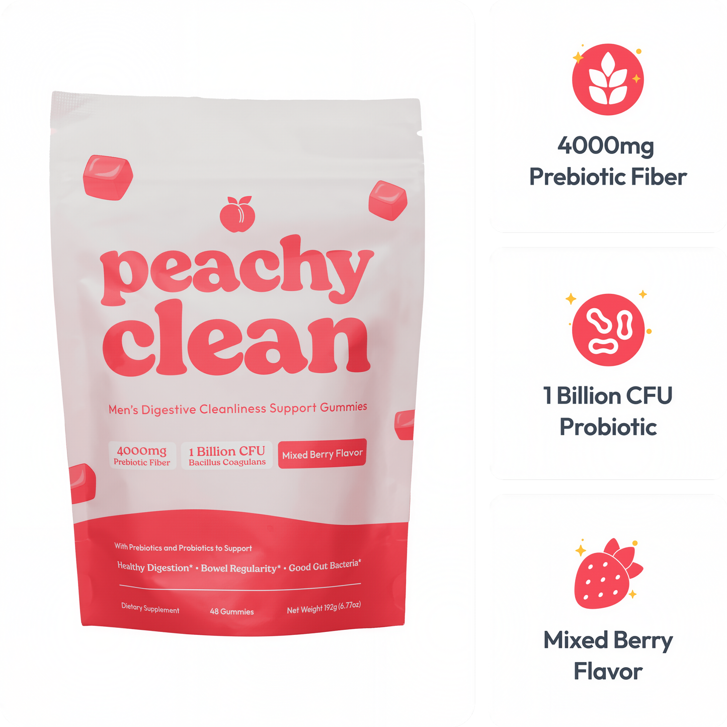 Peachy Clean Sugar-Free Pre+Probiotic Fiber Gummies